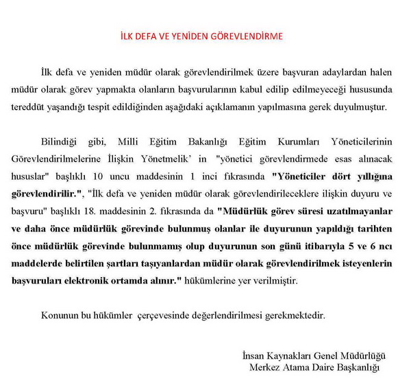 Halen müdür olanlar müdürlük görevlendirmesine başvurabilir mi?
