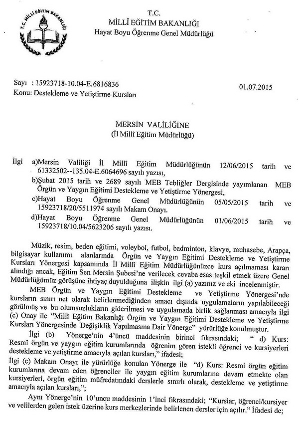 Müzik, resim ve beden eğitiminde yetiştirme kursu açılabilir