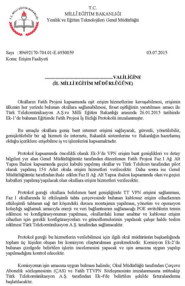 ADSL faturalarını MEB toptan ödeyecek