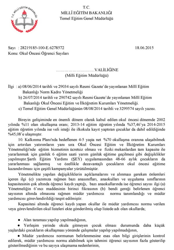 Okul öncesinde müdür yardımcısı normları araştırılacak