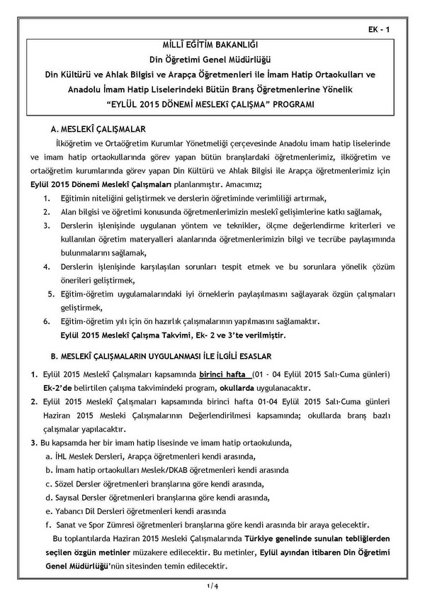 Din Öğretimi Genel Müdürlüğü Eylül Seminer Çalışmaları