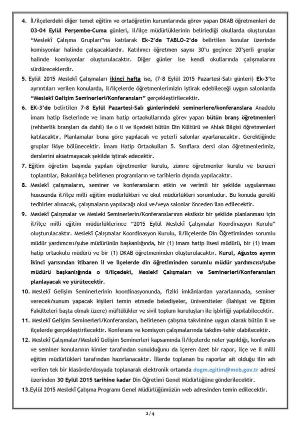 Din Öğretimi Genel Müdürlüğü Eylül Seminer Çalışmaları