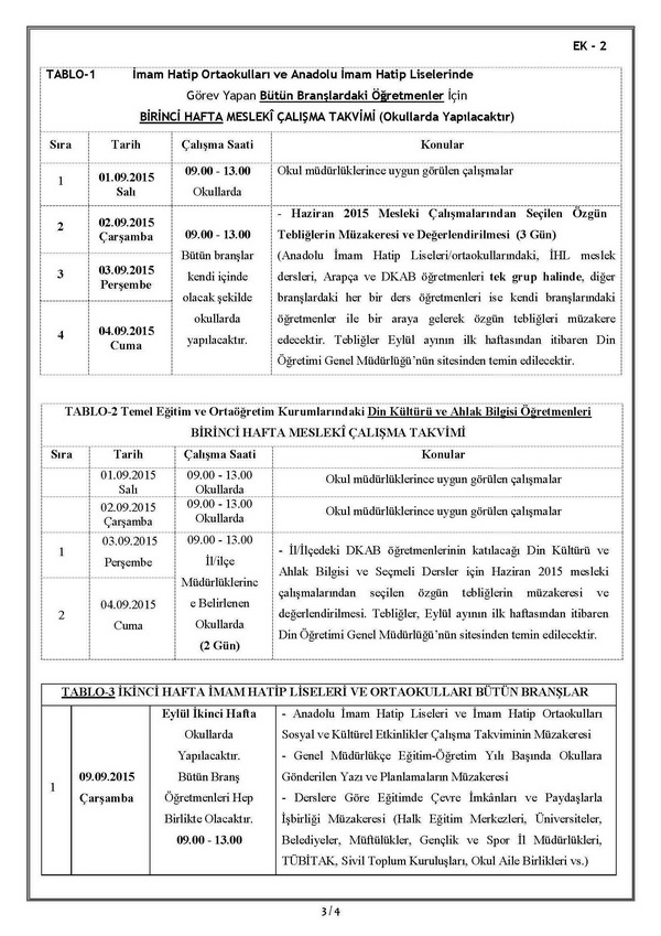 Din Öğretimi Genel Müdürlüğü Eylül Seminer Çalışmaları