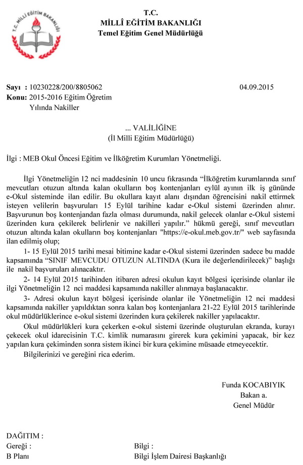 2015-2016 eğitim öğretim yılında nakiller