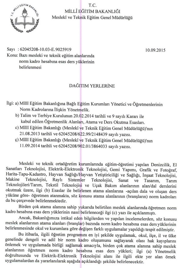 MEB, meslek liselerinde norm kadro ders yükünün nasıl belirleneceğini açıkladı