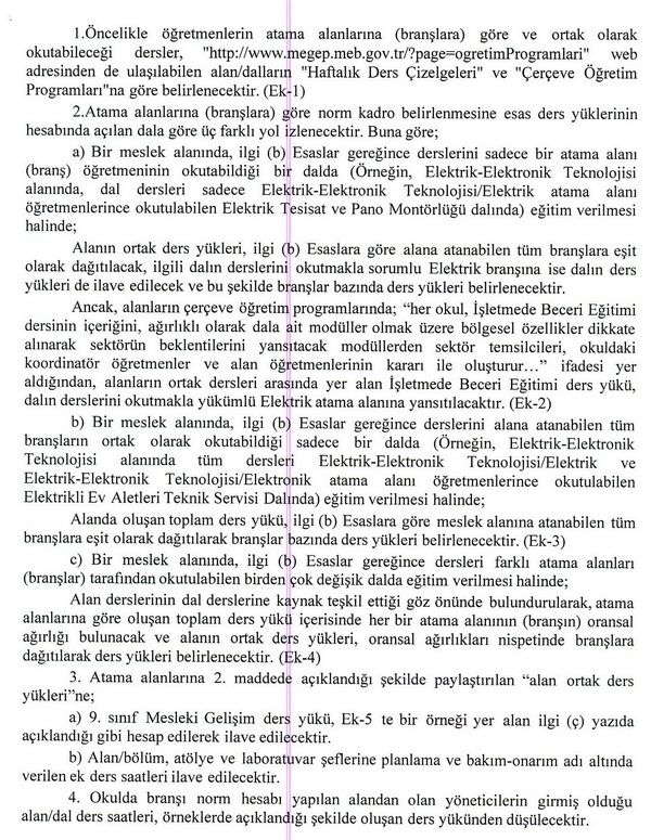 MEB, meslek liselerinde norm kadro ders yükünün nasıl belirleneceğini açıkladı