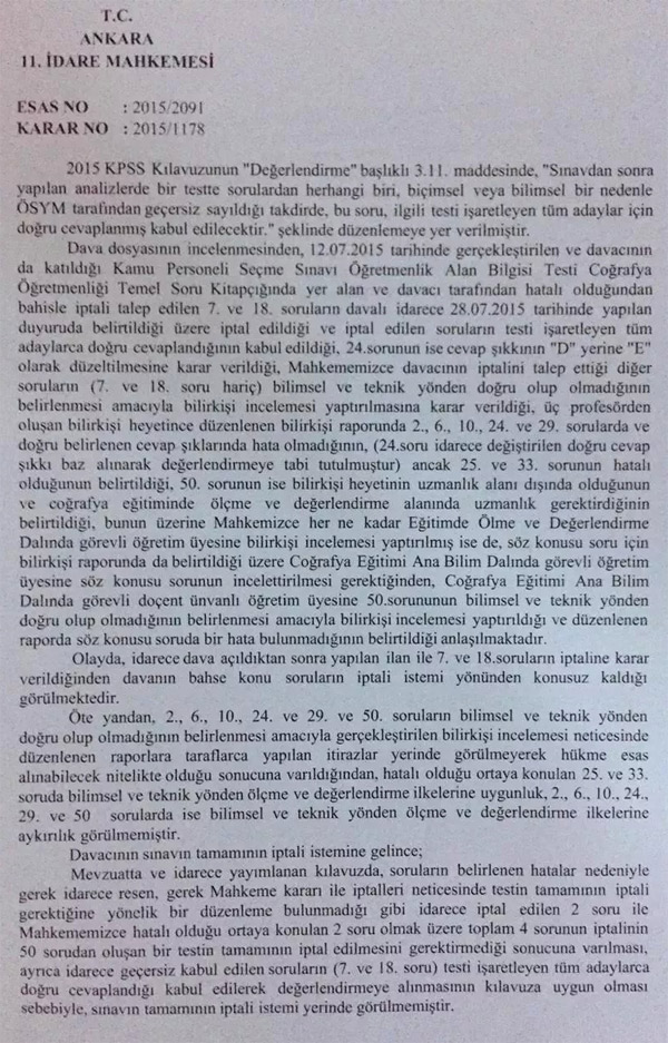Coğrafya ÖABT'de açılan davanın ilk bölümü sonuçlandı