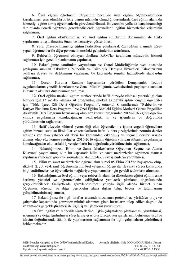 Özel eğitim ve rehberlik hizmetlerinin yürütülmesinde dikkat edilecek hususlar