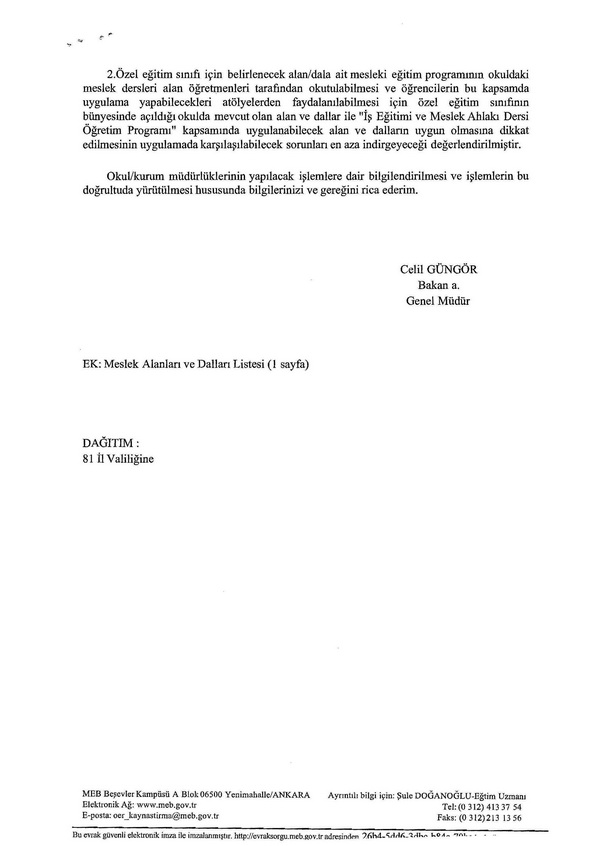 Özel egitim sınıfı öğrencilerinin alan ve dala geçişi