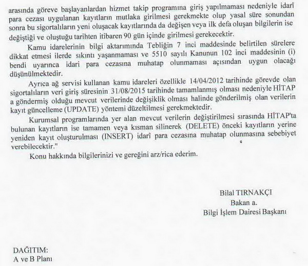 Hizmet takip programı hakkında duyuru