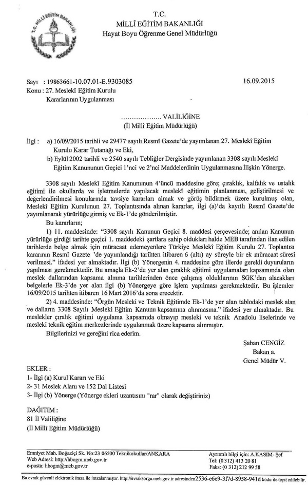 27. Mesleki Eğitim Kurulu kararları