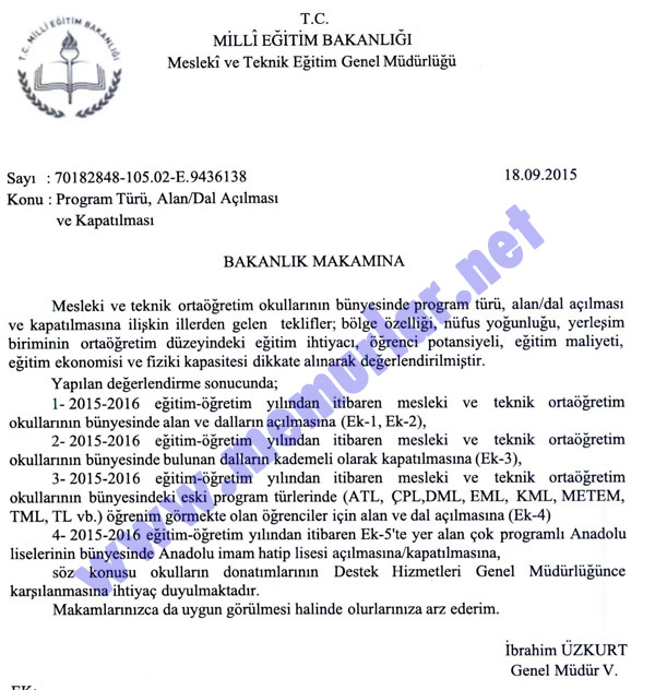 MEB, yeni açılan veya kapatılan alan/dalları açıkladı