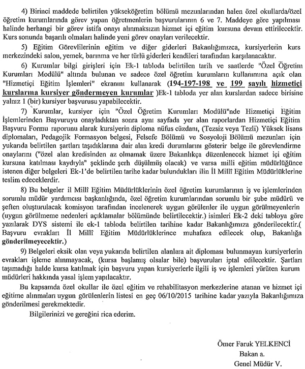 MEB'den Rehber Öğretmenliği Kursu için 2. yazı