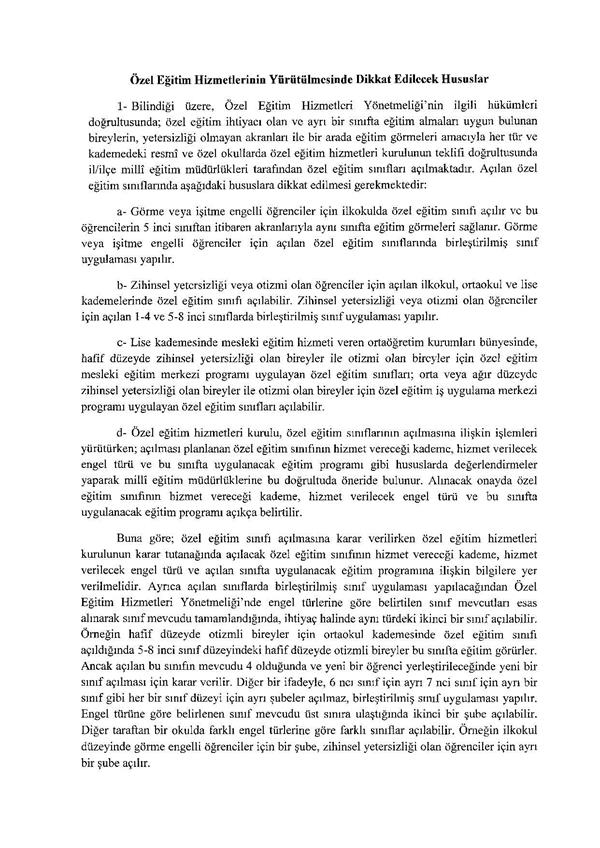 Özel eğitim hizmetlerinde dikkat edilecek hususlar