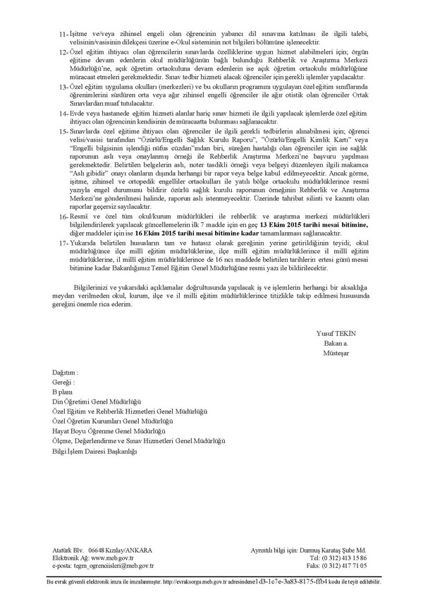 TEOG için öğrenci bilgilerinin güncellenmesi