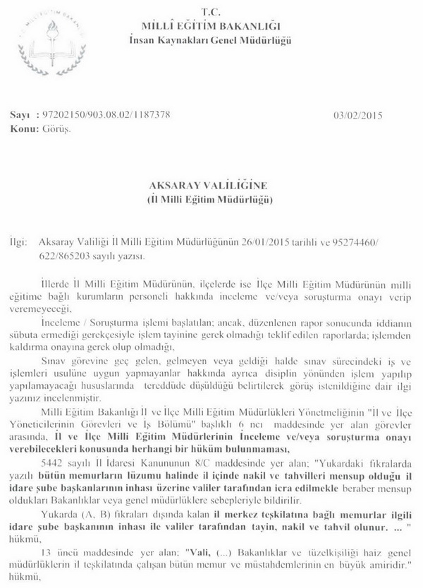 Öğretmenlerin Sınav Görevi Cezalarıyla İlgili Görüş Yazısı
