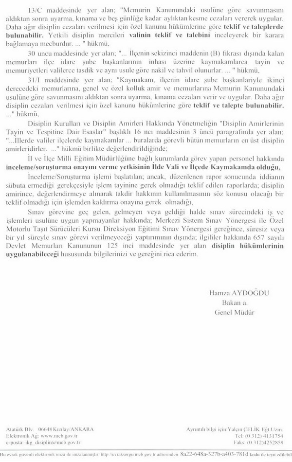 Öğretmenlerin Sınav Görevi Cezalarıyla İlgili Görüş Yazısı