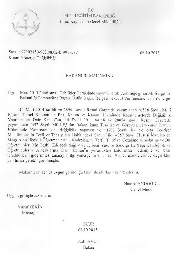 Yeni MEB Ödül Yönergesi