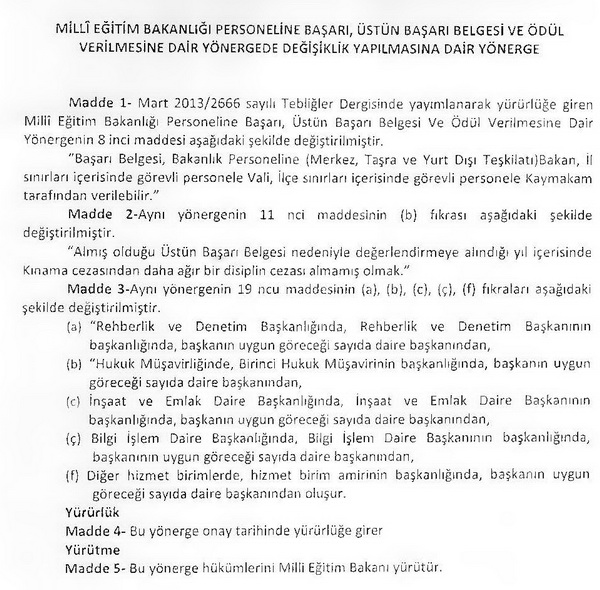 Yeni MEB Ödül Yönergesi