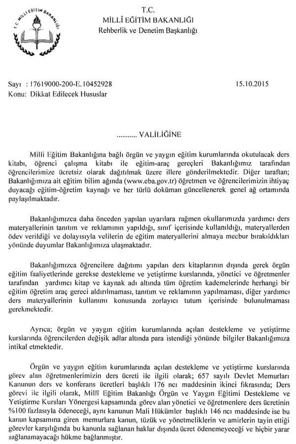 MEB: ''Yardımcı Ders Kitabı Aldırmayın''