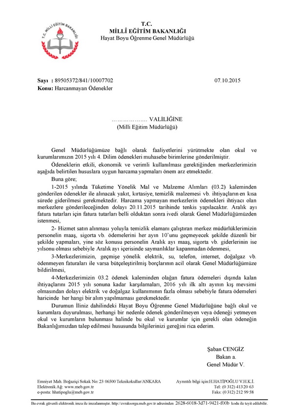 MEB: ''Ödenekleri Zamanında Harcayın''