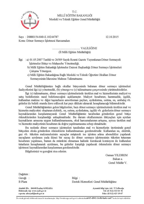 MEB'den döner sermaye işletmesi harcamaları uyarısı