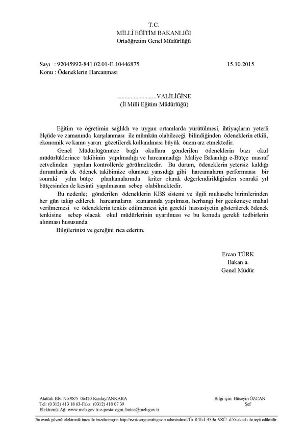 MEB: ''Ödenekleri Zamanında Harcayın''