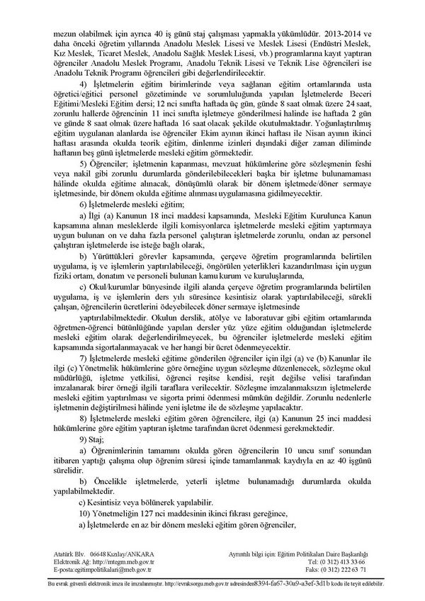 MEB'den işletmelerde mesleki eğitim ve staj çalışması açıklaması