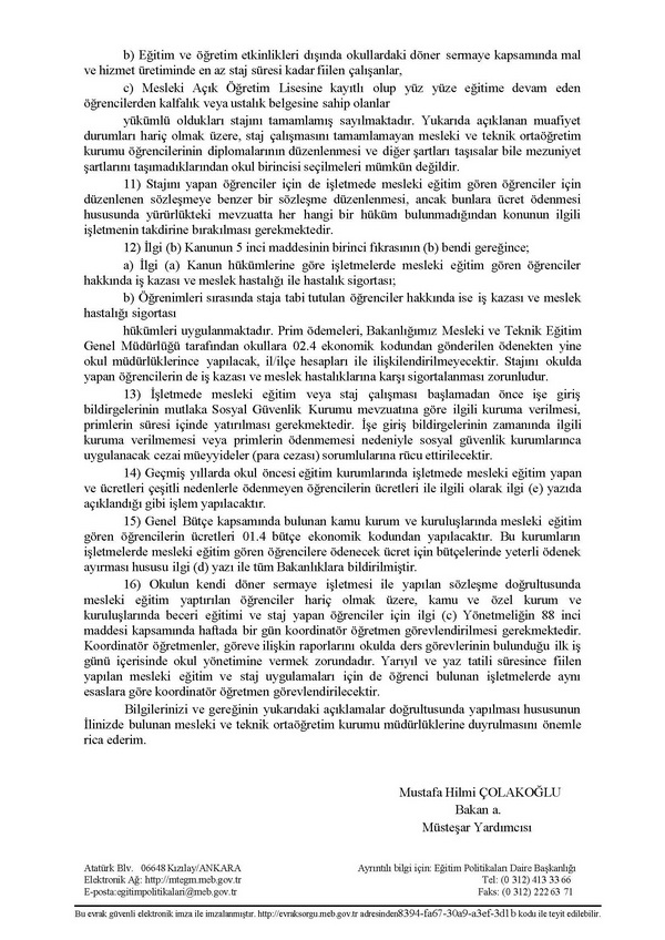 MEB'den işletmelerde mesleki eğitim ve staj çalışması açıklaması