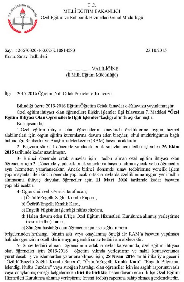 Ortak sınavlar sınav tedbirleri