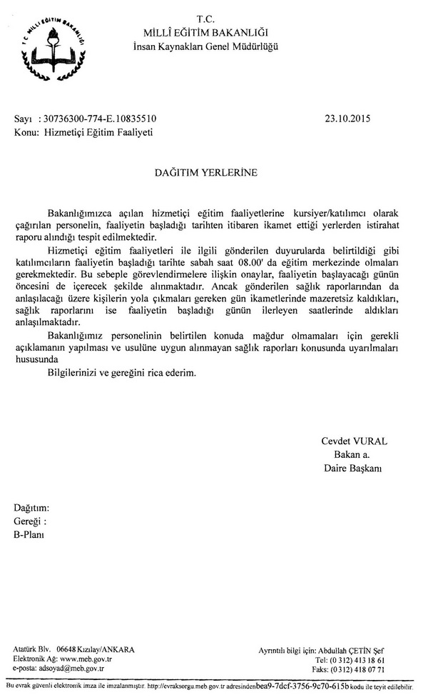 MEB'den ''Sağlık Raporu'' Uyarısı