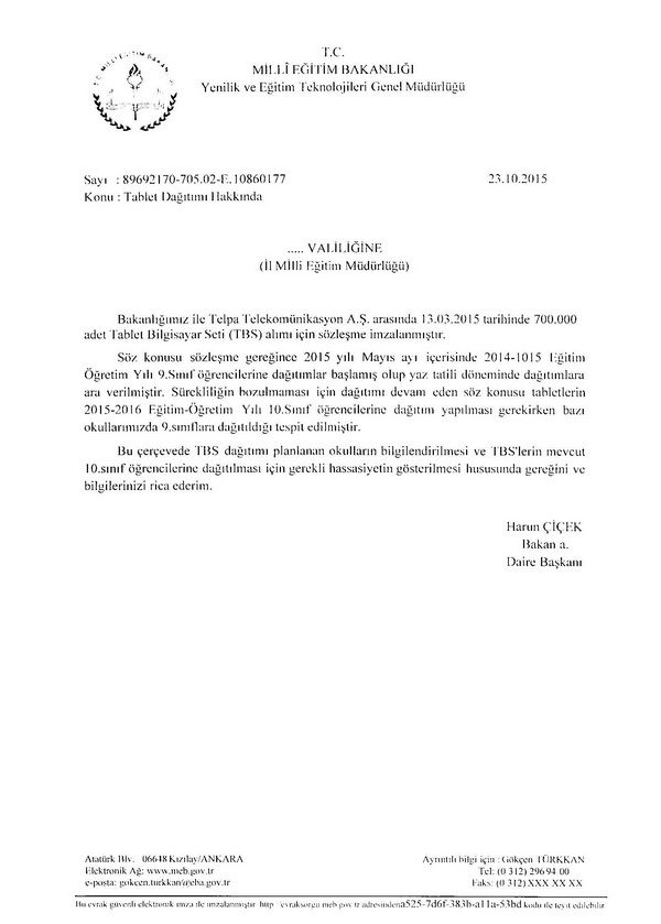 MEB'den ''Tablet Dağıtım'' Uyarısı