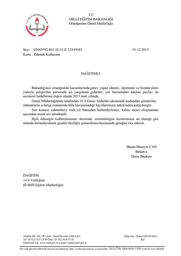 MEB'den ödenek yazıları