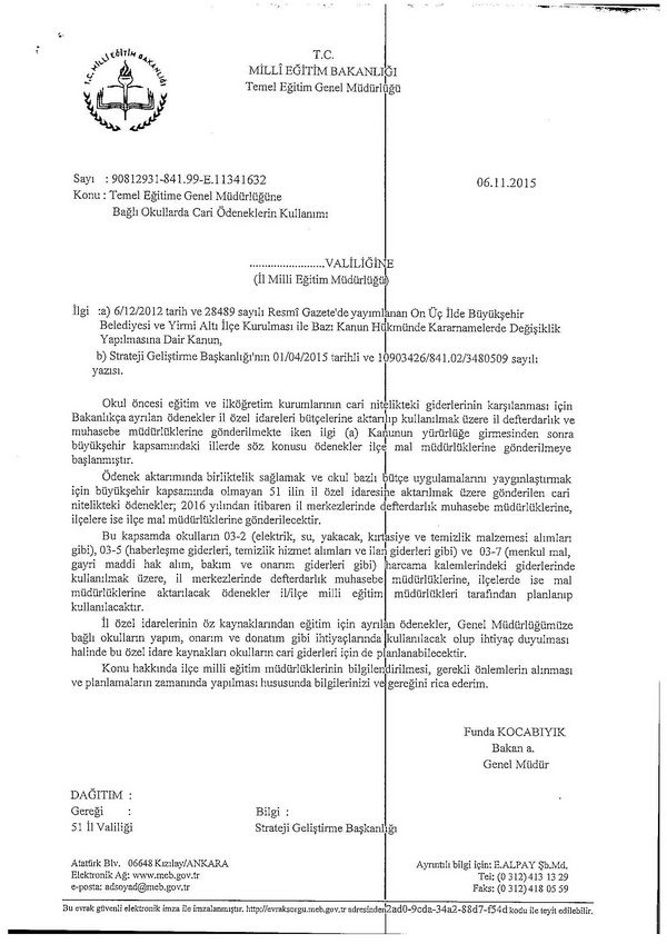 MEB'den ödenek yazıları