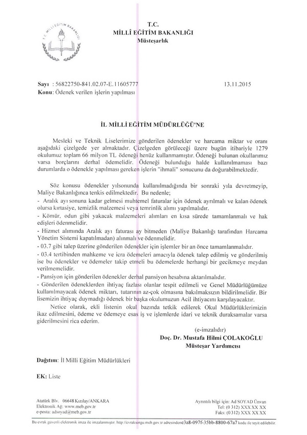 MEB'den ödenek yazıları