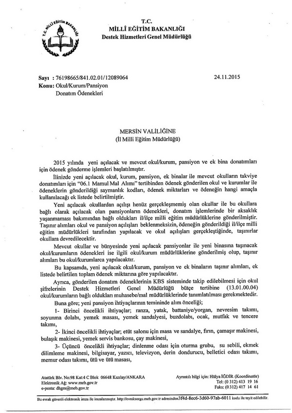 MEB'den ödenek yazıları