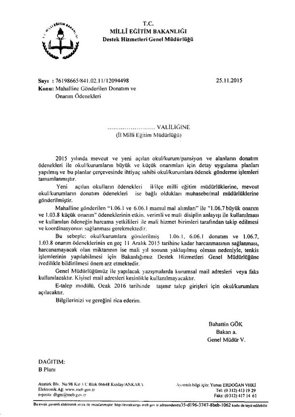 MEB'den ödenek yazıları