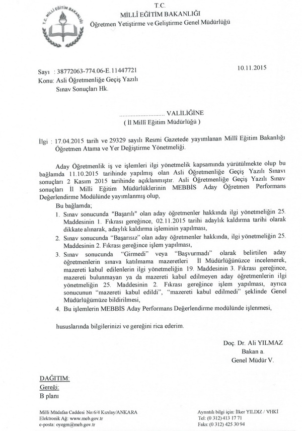 Asil öğretmenliğe geçiş yazısı sınavı hakkında yazı