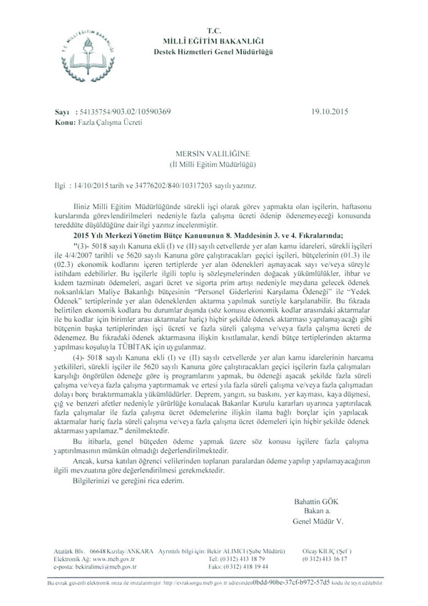 MEB; işçiler fazla çalışma yapamaz