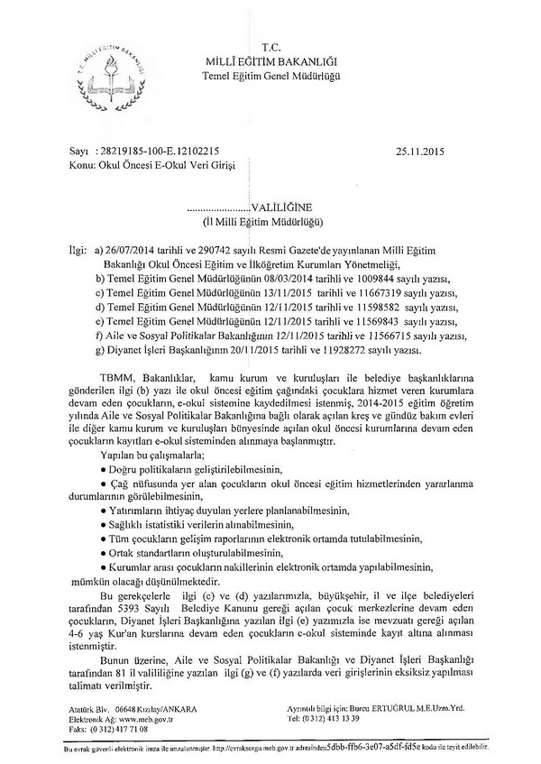 Okul öncesi E-Okul veri girişi