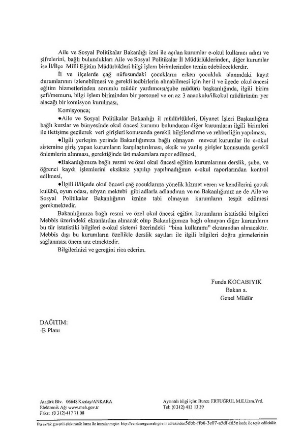 Okul öncesi E-Okul veri girişi