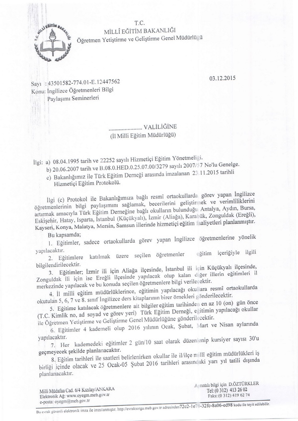 İngilizce öğretmenleri bilgi paylaşım semineri