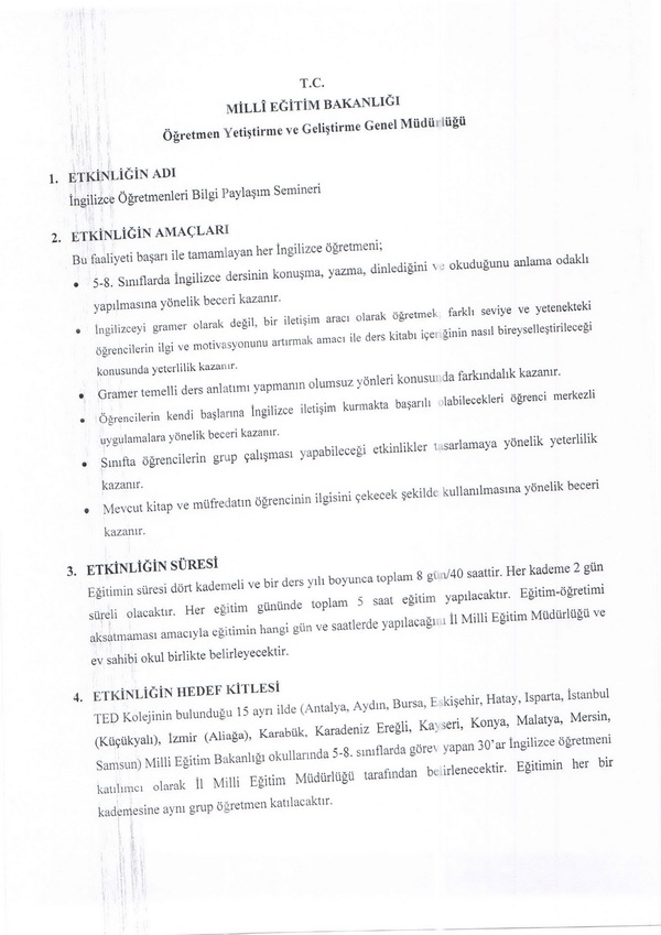 İngilizce öğretmenleri bilgi paylaşım semineri