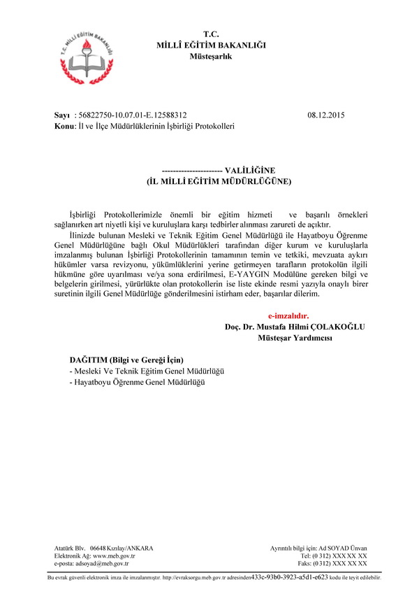 Milli eğitim müdürlüklerine işbirliği protokolu uyarısı