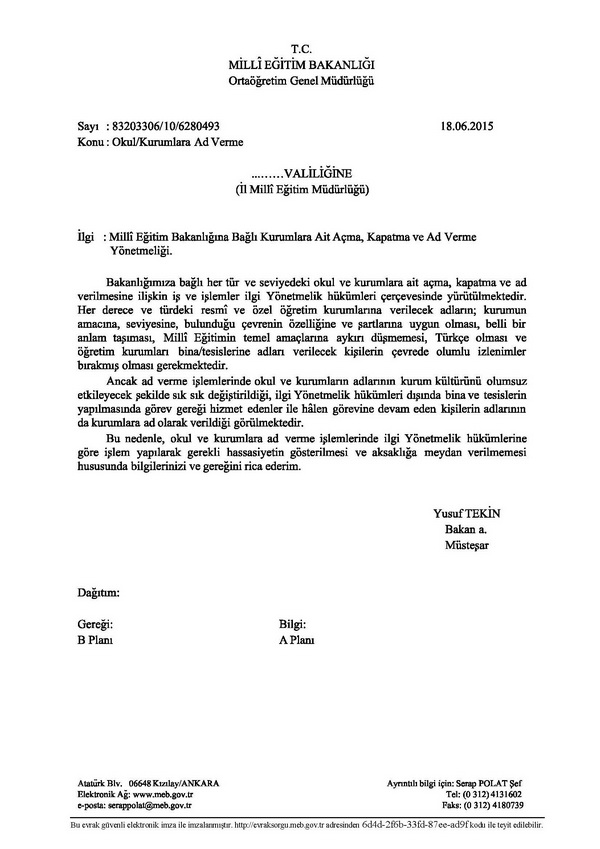 MEB, ''Vali okul adlarını değiştirin'' dedi