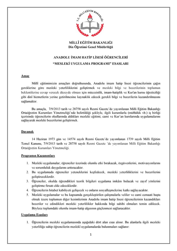 Din öğretimi mesleki uygulama çalışmaları