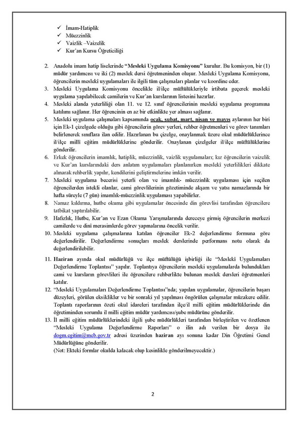 Din öğretimi mesleki uygulama çalışmaları