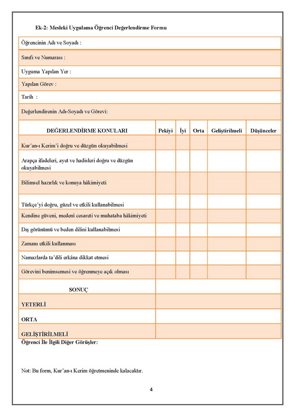 Din öğretimi mesleki uygulama çalışmaları