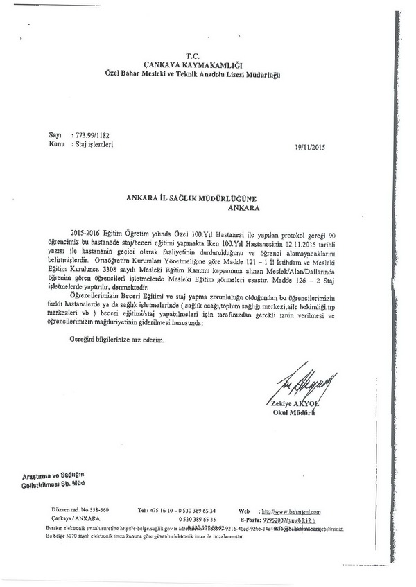 Sağlık meslek lisesi öğrencilerinin beceri ve staj eğitimi