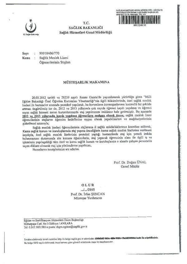 Sağlık meslek lisesi öğrencilerinin beceri ve staj eğitimi